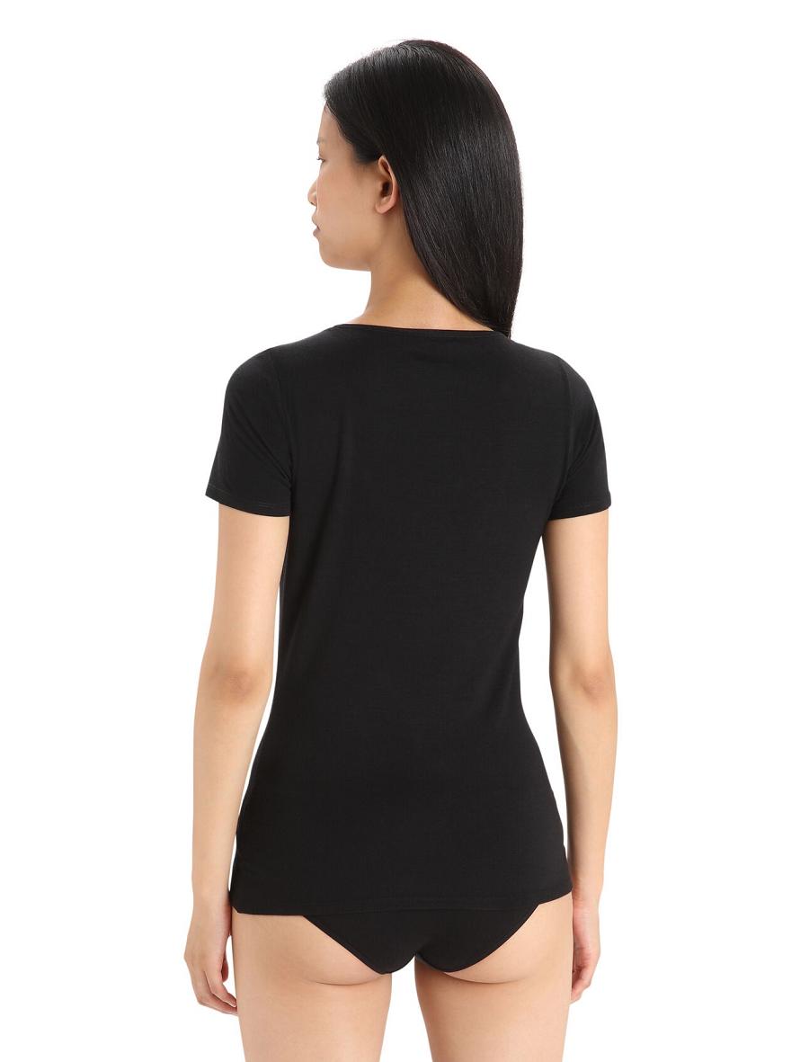 Sous Vêtement Icebreaker Merino Siren Corta Sleeve Sweetheart Top Femme Noir | FR 1684CTVE